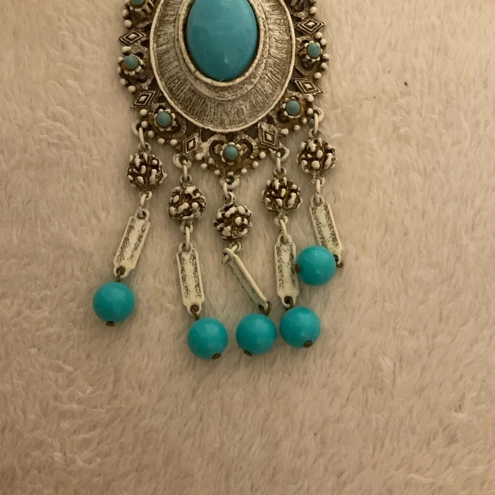 Turquoise and Silver Bohemian Brooch
